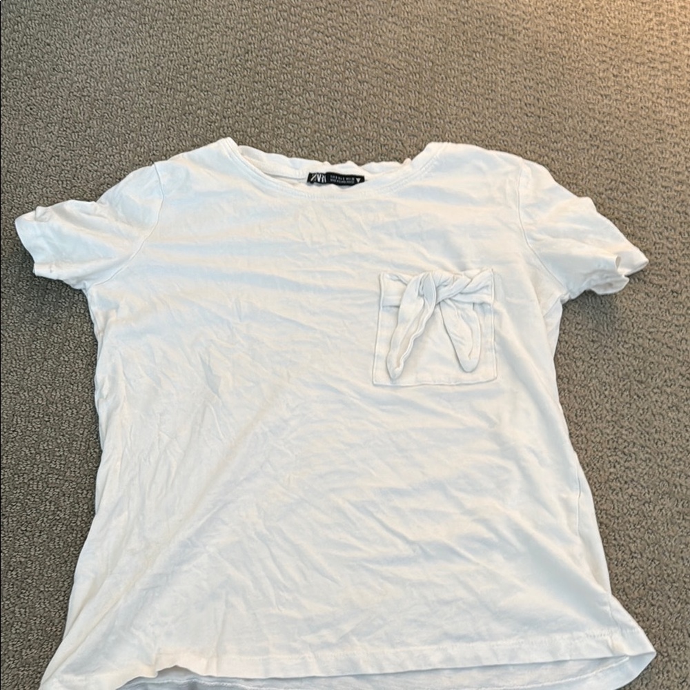 Women's White Top with Pocket Bow Detail